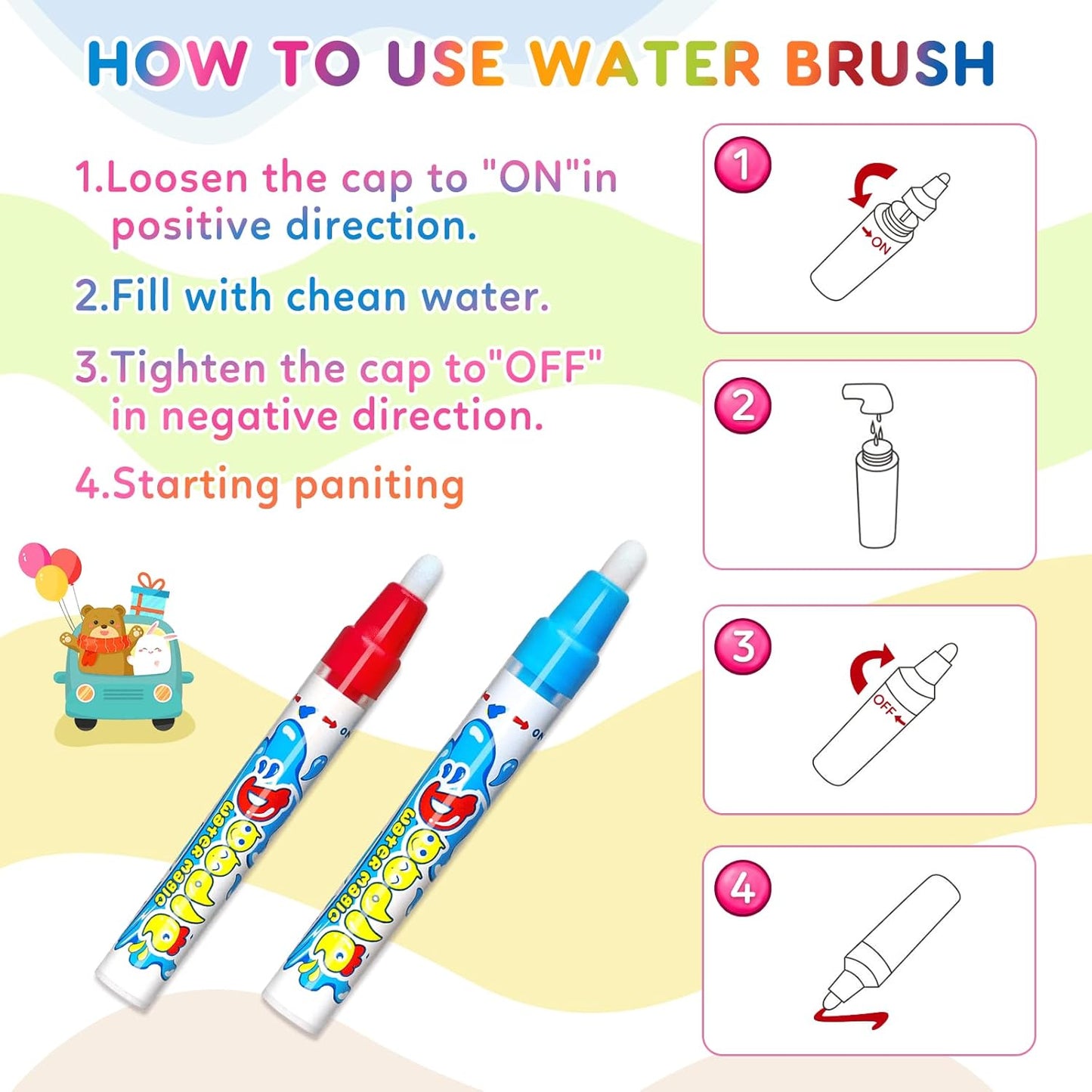 Toddler Toys Water Doodle Mat: 40 X 30 Inch Mess Free Coloring & Drawing Instant Drying Mat - Kids Learning Toys for Girls Age 3-5 Home Educational Activities - Birthday/Christmas Gifts for Girls Boys