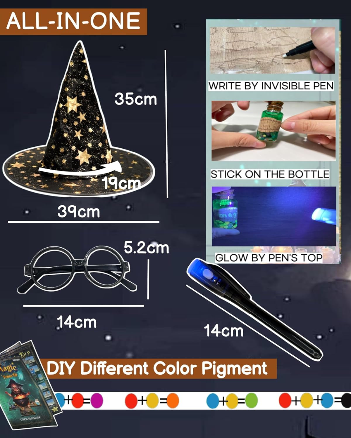 Potion Kits for Kids, Magic Making Set 50+ Mixie with Bottles Hat Glasses & Invisible Pen, Mystery Box Fairy Craft Toy for Girls Boy Age 6 7 8 9 10 11 12+