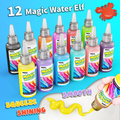 Magic Water Toy Elf Kit, Water Fairy Water Gel Kit with 12 Magic Gels, 12 Shape Molds, Fun Summer Toys Gifts Kids Birthday Party Favors, DIY STEM Aqua Kits Boys Girls Toys for Age 3+(12 Colors)
