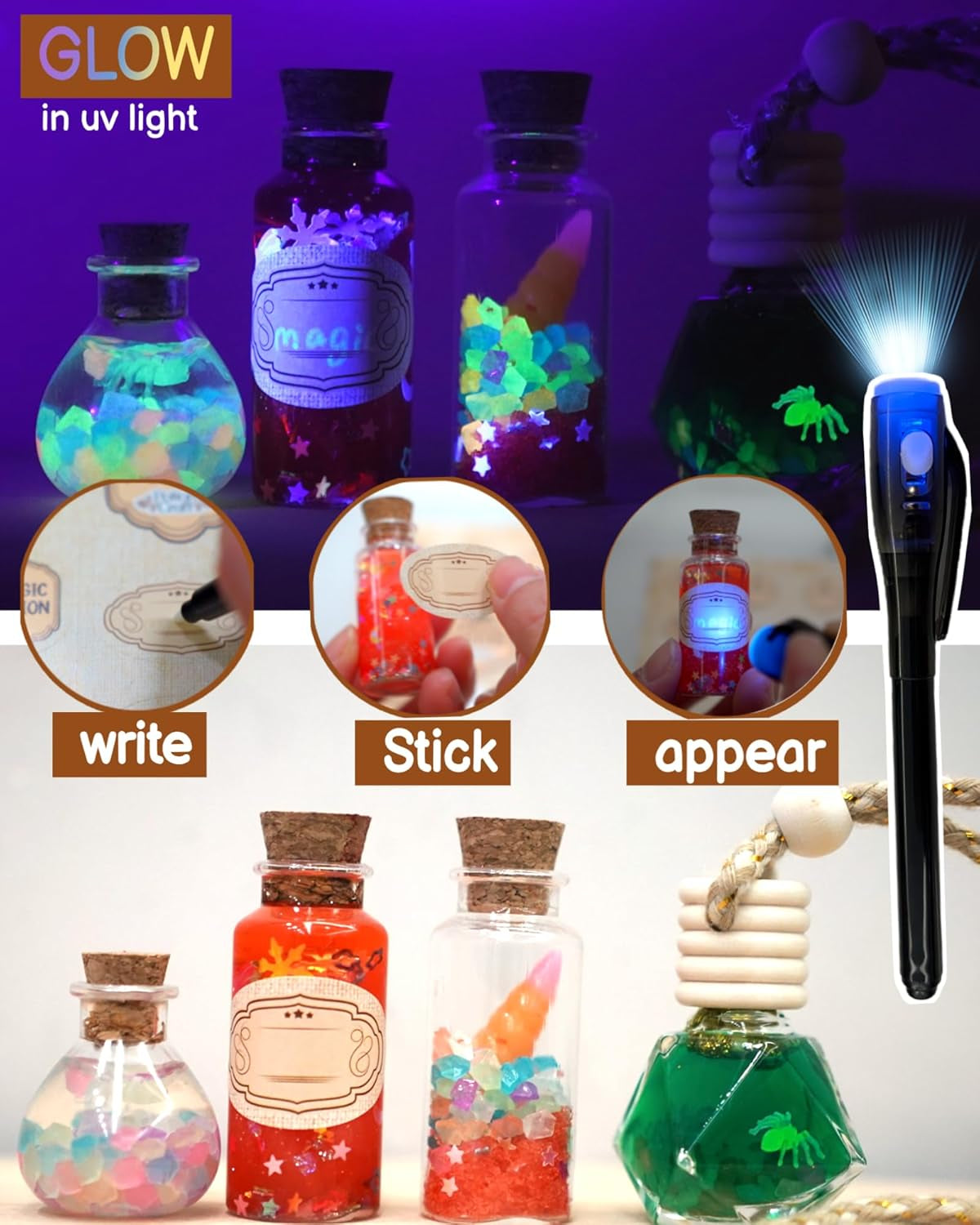 Potion Kits for Kids, Magic Making Set 50+ Mixie with Bottles Hat Glasses & Invisible Pen, Mystery Box Fairy Craft Toy for Girls Boy Age 6 7 8 9 10 11 12+