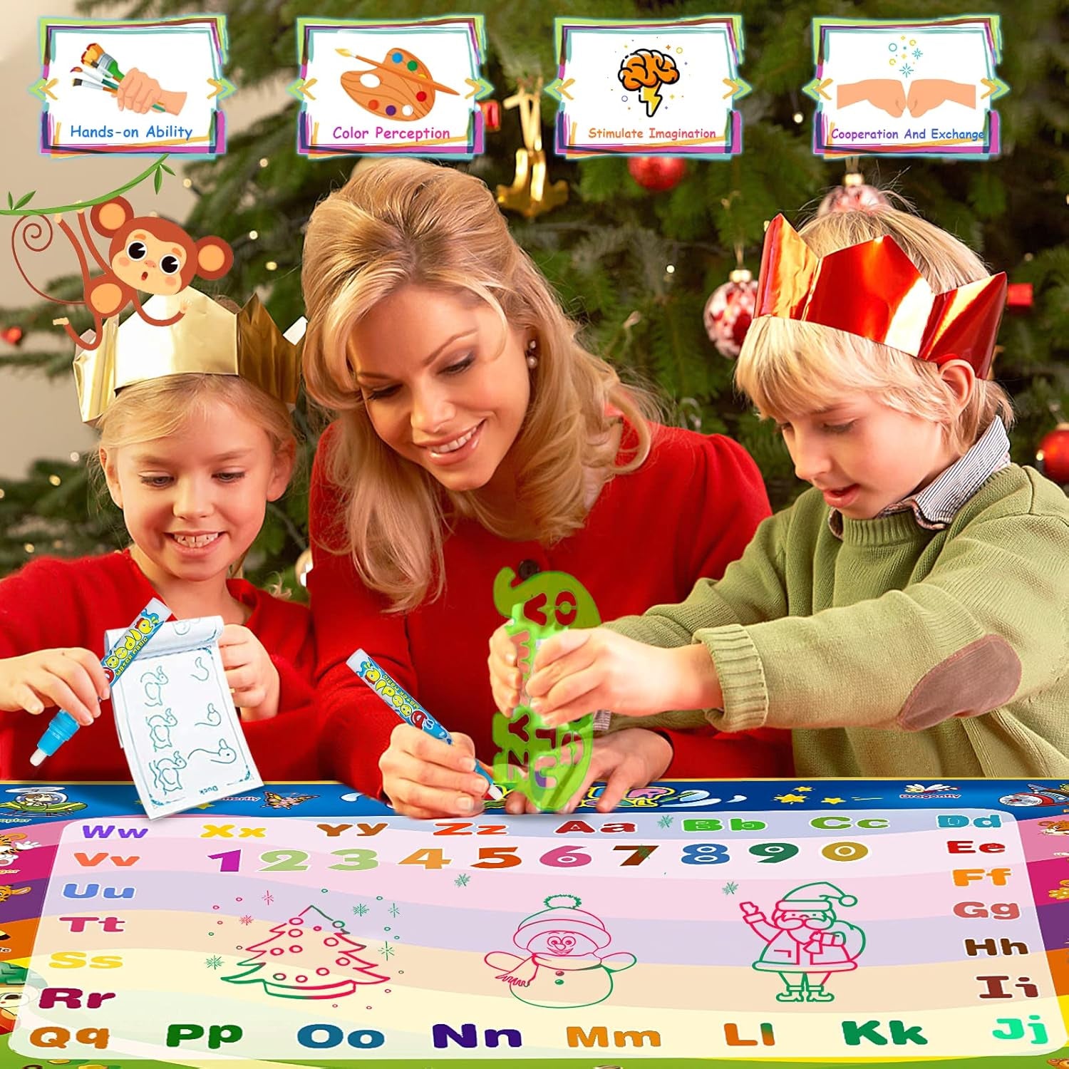 Toddler Toys Water Doodle Mat: 40 X 30 Inch Mess Free Coloring & Drawing Instant Drying Mat - Kids Learning Toys for Girls Age 3-5 Home Educational Activities - Birthday/Christmas Gifts for Girls Boys