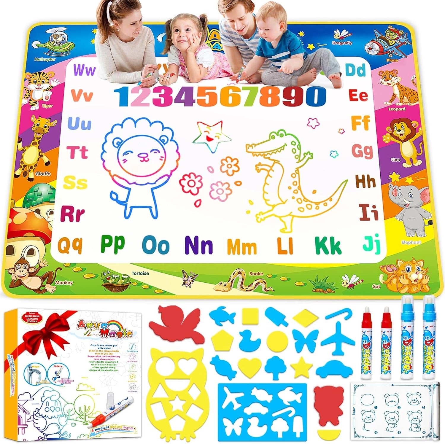 Toddler Toys Water Doodle Mat: 40 X 30 Inch Mess Free Coloring & Drawing Instant Drying Mat - Kids Learning Toys for Girls Age 3-5 Home Educational Activities - Birthday/Christmas Gifts for Girls Boys